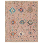 Featuring Everly Matera Hand-Knotted Rug by Jaipur Living at Amethyst Home. The updated traditional Everly collection features Oushak-inspired designs in whimsical color palettes. The Matera design features a sweet colorway of pink, yellow, navy, cream, peach, and taupe. This hand-knotted wool rug anchors living spaces with a fresh take on vintage style. The low, easy-care pile. Amethyst Home provides interior design, new construction, custom furniture, and area rugs in the Los Angeles metro area.