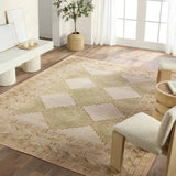Featuring Gallant Enfield Hand-Knotted Rug by Jaipur Living at Amethyst Home. The updated traditional Gallant Enfield is an assortment of beautifully colored hand-knotted designs. The Enfield area rug showcases a vintage-inspired bordered medallion design in on-trend green, cream, light blue, and tan tones, stunningly distressed for texture and antiquity.. Amethyst Home provides interior design, new home construction design consulting, vintage area rugs, and lighting in the Los Angeles metro area.