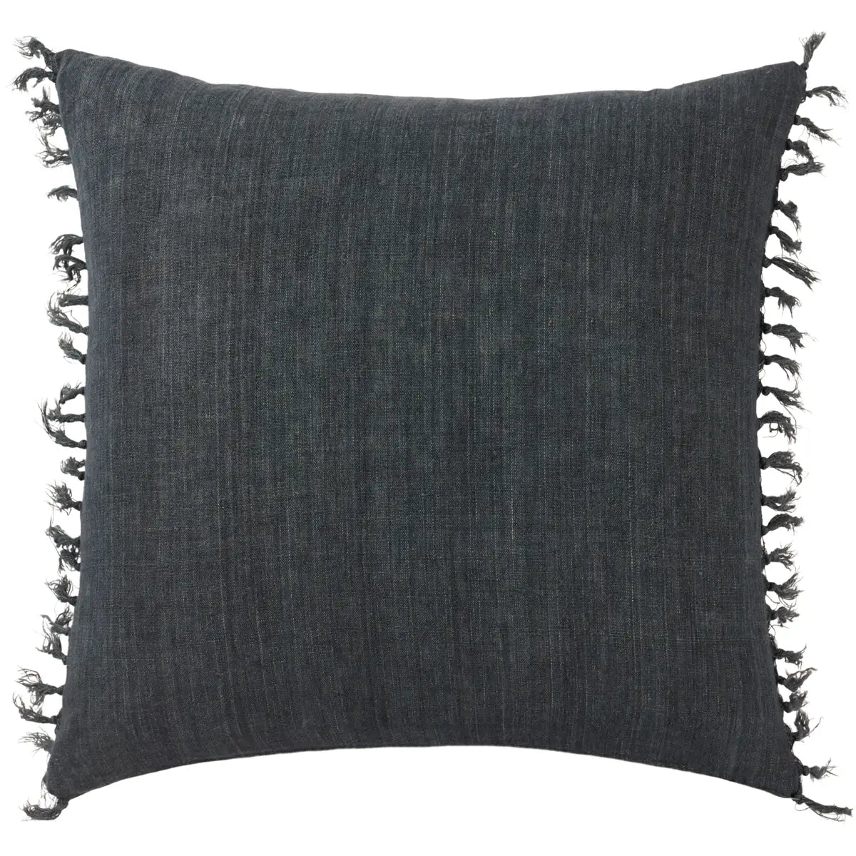 Featuring Jemina Dark Slate Pillow by Jaipur Living at Amethyst Home. The Jemina Dark Slate Pillow boasts an assortment of relaxed linen designs with rustic-style knotted tassels lining the sides. The comfortable Majere throw pillow delights with a bold navy hue and subtle bohemian vibe that perfectly accents sofas, chairs, and beds alike. This casual yet sophisticated pillow thrives in i. Amethyst Home provides interior design services, furniture, rugs, and lighting in the Kansas City metro area.