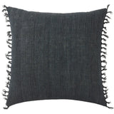 Featuring Jemina Dark Slate Pillow by Jaipur Living at Amethyst Home. The Jemina Dark Slate Pillow boasts an assortment of relaxed linen designs with rustic-style knotted tassels lining the sides. The comfortable Majere throw pillow delights with a bold navy hue and subtle bohemian vibe that perfectly accents sofas, chairs, and beds alike. This casual yet sophisticated pillow thrives in i. Amethyst Home provides interior design services, furniture, rugs, and lighting in the Kansas City metro area.