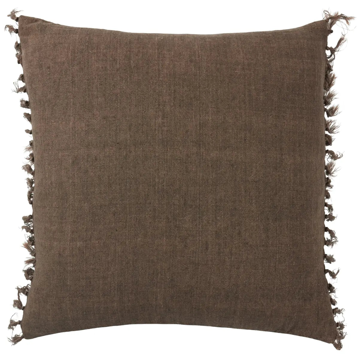 Featuring Jemina Pinecone Pillow by Jaipur Living at Amethyst Home. The Jemina Pinecone Pillow boasts an assortment of relaxed linen designs with rustic-style knotted tassels lining the sides. The comfortable Majere throw pillow delights with a cozy brown hue and subtle bohemian vibe that perfectly accents sofas, chairs, and beds alike. This casual yet sophisticated pillow thrives in indo. Amethyst Home provides interior design services, furniture, rugs, and lighting in the Kansas City metro area.