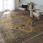 Featuring Jinsen Fontane Hand-Knotted Rug by Jaipur Living at Amethyst Home. The hand-knotted Jinsen Fontane features a fresh incarnation of the vintage Turkish textile look. Classic in pattern and modern in color, the Fontane rug boasts a beautiful palette of tan, blue, gold, and brown, featuring distinct dye-lot details and subtle fringe. This artisan-. Amethyst Home provides interior design, new home construction design consulting, vintage area rugs, and lighting in the Laguna Beach metro area.