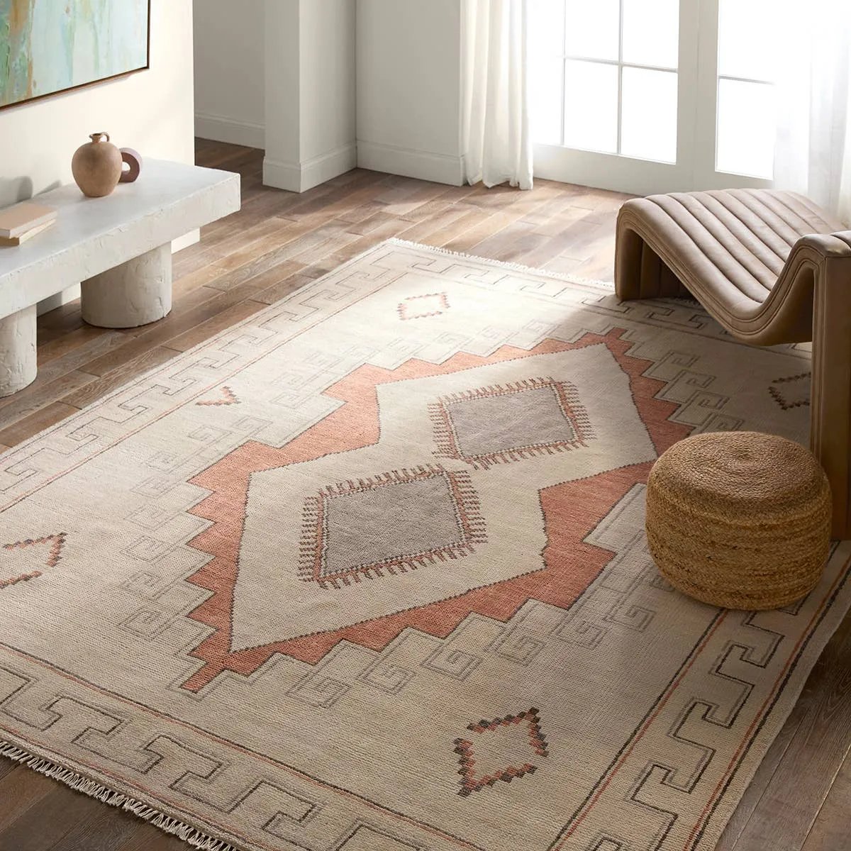 Featuring Jinsen Azzurro Rug by Jaipur Living at Amethyst Home. The hand-knotted Jinsen collection features a fresh incarnation of the vintage Turkish textile look. Classic in pattern and modern in color, the Alamo rug boasts a beautiful palette of cream, beige, gold, and brown, featuring distinct dye-lot details and subtle fringe. This artisan-crafted medall. Amethyst Home provides interior design, new home construction design consulting, vintage area rugs, and lighting in the Seattle metro area.