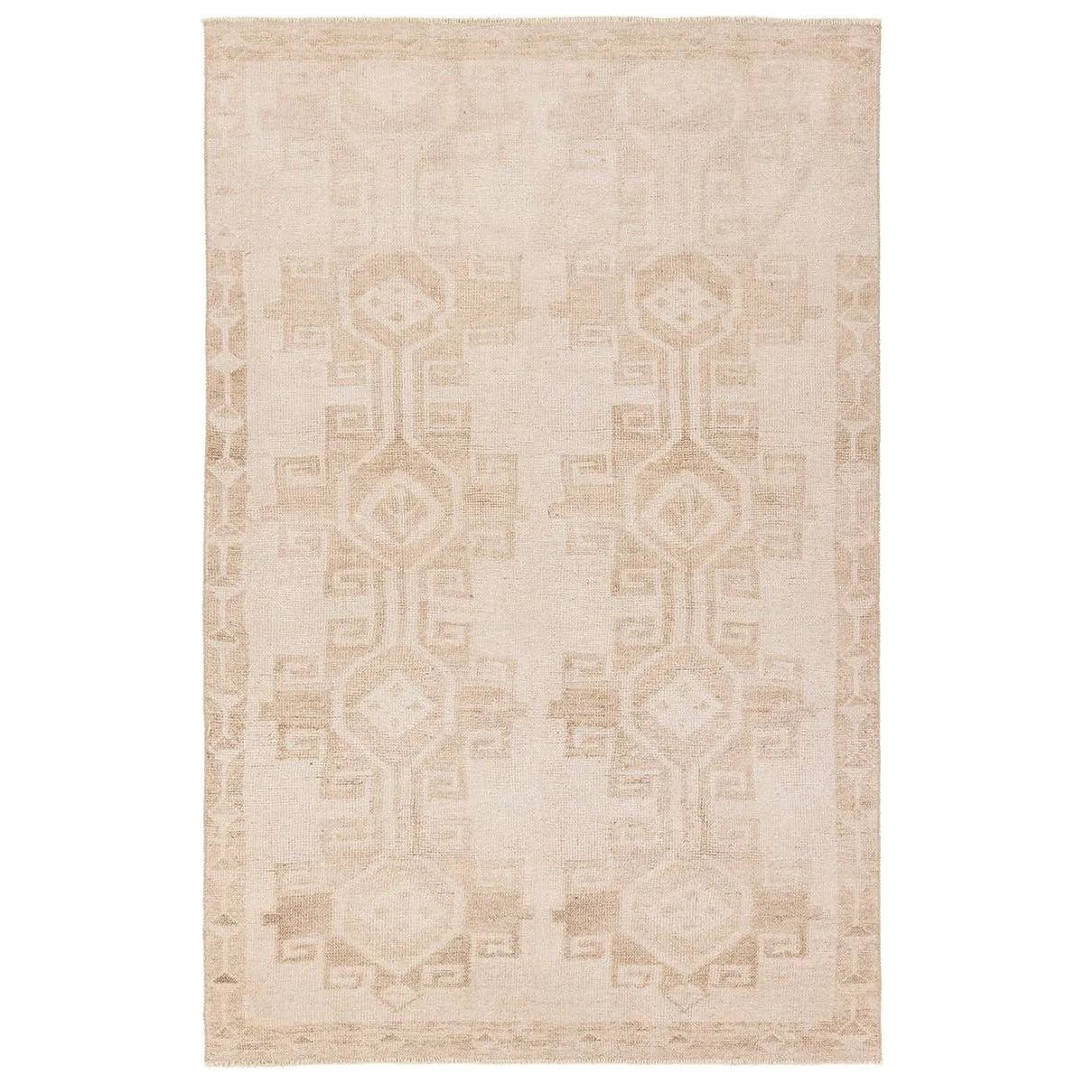 Featuring Lumal Barine Rug by Jaipur Living at Amethyst Home. Distressed, vintage designs offer an elevated tone for the Lumal Collection. The Barine rug features Southwestern-inspired medallions and a thin geometric border in tones of tan and cream. This machine washable rug is stain resistant and easy to clean, perfect for homes with children and pets. Th. Amethyst Home provides interior design, new home construction design consulting, vintage area rugs, and lighting in the San Diego metro area.