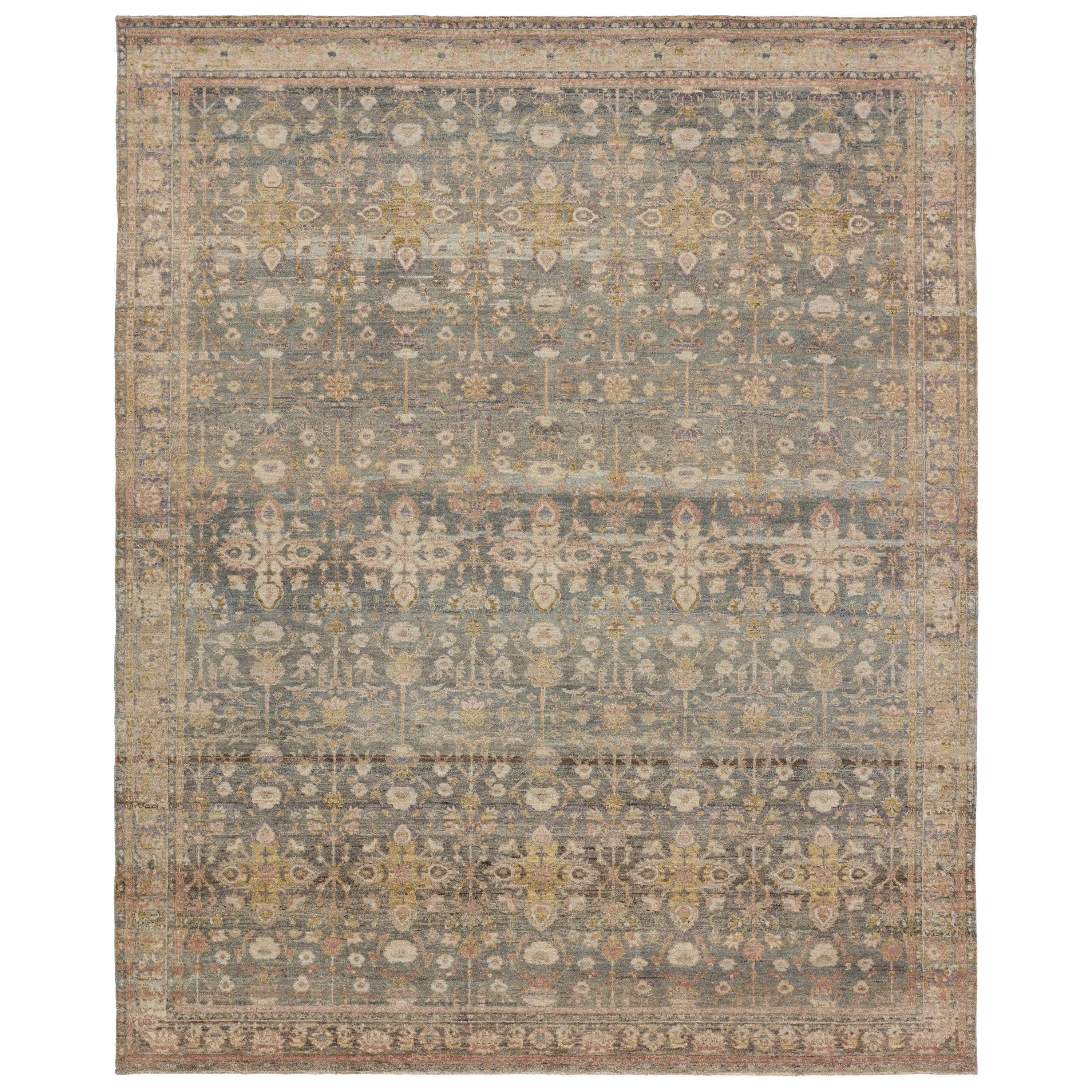 Featuring Mihret Arpina Hand Knotted Rug by Jaipur Living at Amethyst Home. The handknotted Mihret collection gathers inspiration from traditional patterns that offer elegance and a refined, modern colorway. Expertly handcrafted in India with 64 knots per square inch for unparalleled quality, the Arpina design features traditional floral and scrolling details . Amethyst Home provides interior design, new home construction design consulting, vintage area rugs, and lighting in the Dallas metro area.