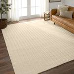 Featuring Modo Brida Rug by Jaipur Living at Amethyst Home. The stunning Modo collection features a statement of modernity in an artisan-crafted quality. This hand-knotted wool rug showcases a compelling textural linear motif and luxurious white colorway. Varied stripes created by cut and loop pile define the Brida area rug. The 100% undyed wool fibers ar. Amethyst Home provides interior design, new home construction design consulting, vintage area rugs, and lighting in the Kansas City metro area.