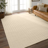 Featuring Modo Brida Rug by Jaipur Living at Amethyst Home. The stunning Modo collection features a statement of modernity in an artisan-crafted quality. This hand-knotted wool rug showcases a compelling textural linear motif and luxurious white colorway. Varied stripes created by cut and loop pile define the Brida area rug. The 100% undyed wool fibers ar. Amethyst Home provides interior design, new home construction design consulting, vintage area rugs, and lighting in the Kansas City metro area.