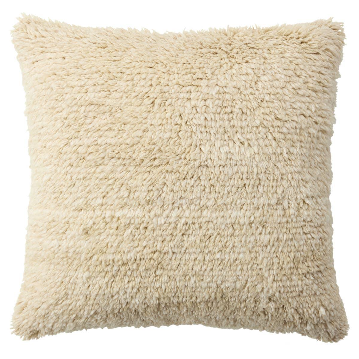 Featuring Montane Jardine Pillow by Jaipur Living at Amethyst Home. The hand-knotted Montane Jardine imbues spaces with modern Moroccan vibes and high-quality craftsmanship. This richly textured assortment of pillows features premium wool and silk blended fibers and an exceptional Persian knot quality. The shag Jardine pillow delights in a cozy cream colorway,. Amethyst Home provides interior design, new home construction design consulting, vintage area rugs, and lighting in the Dallas metro area.