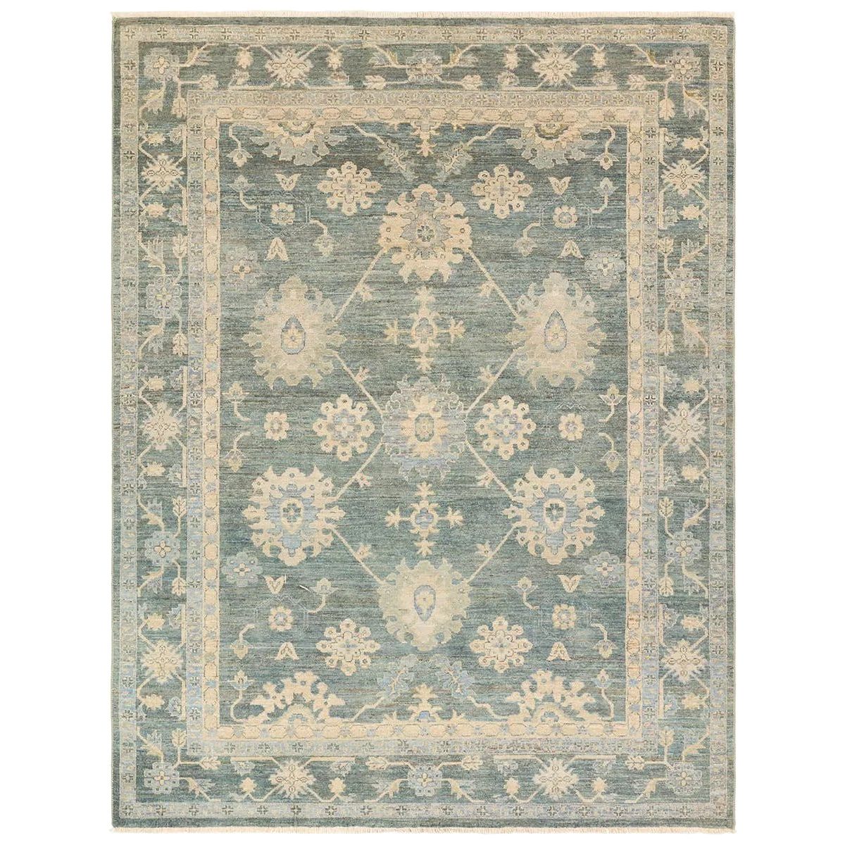 Featuring Orenda Kerensa Hand-Knotted Rug by Jaipur Living at Amethyst Home. The Orenda Kerensa features heirloom-quality designs of muted and uniquely updated Old World patterns. The Kerensa area rug boasts a beautifully washed medallion motif with an antique Oushak-inspired vibe. The cream tone is accented with cool blues, greens, and warm beige hues . Amethyst Home provides interior design, new home construction design consulting, vintage area rugs, and lighting in the Winter Garden metro area.
