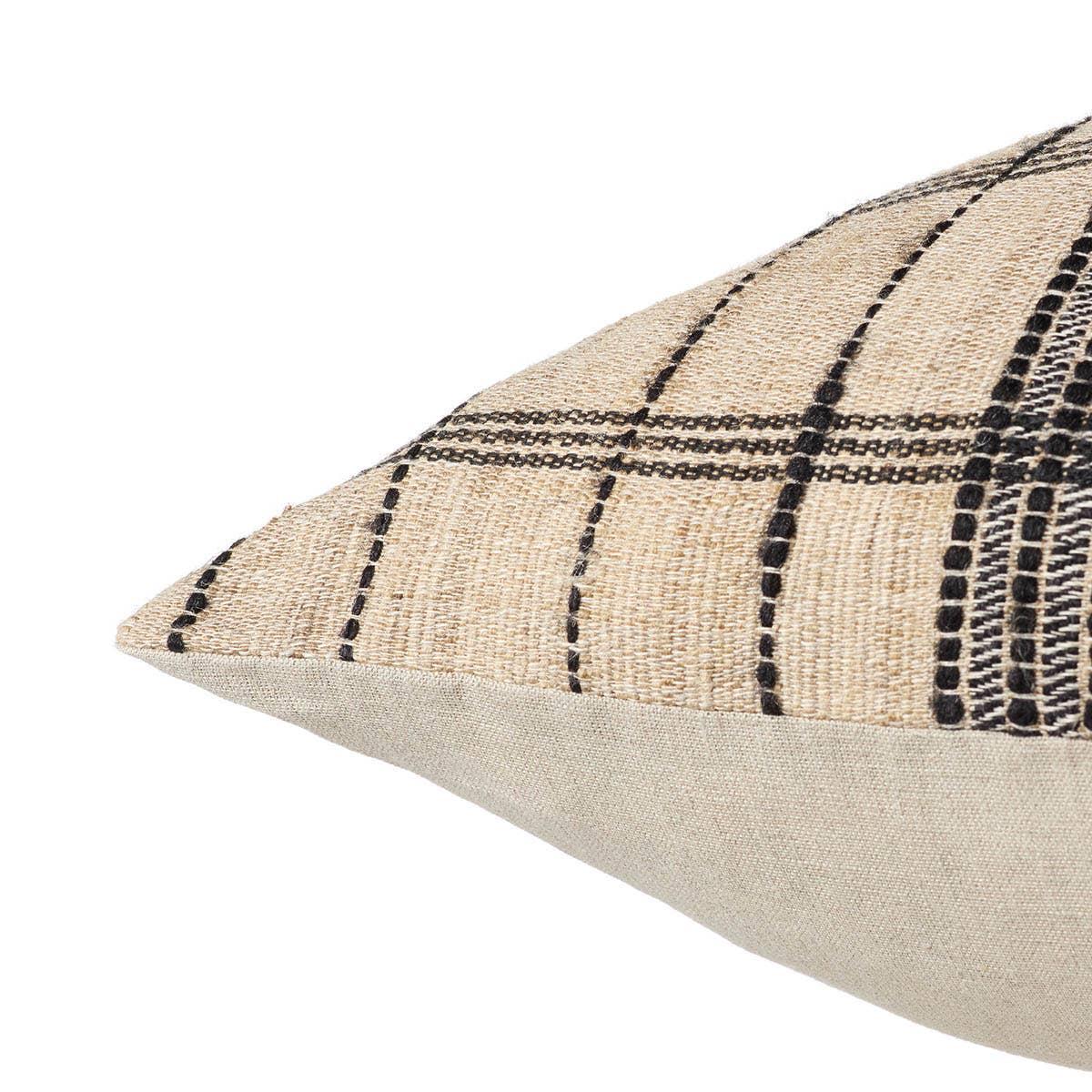 Featuring Origins Carre Pillow by Jaipur Living at Amethyst Home. With its minimal, monochrome interpretation of a plaid check, the Carre design brings a touch of antiquity to any space. The neutral colorway and stitch-inspired design balance this heritage inspiration for a unique, handcrafted accent piece that thrives in any indoor space.Indoor Pillow55% . Amethyst Home provides interior design, new home construction design consulting, vintage area rugs, and lighting in the Washington metro area.