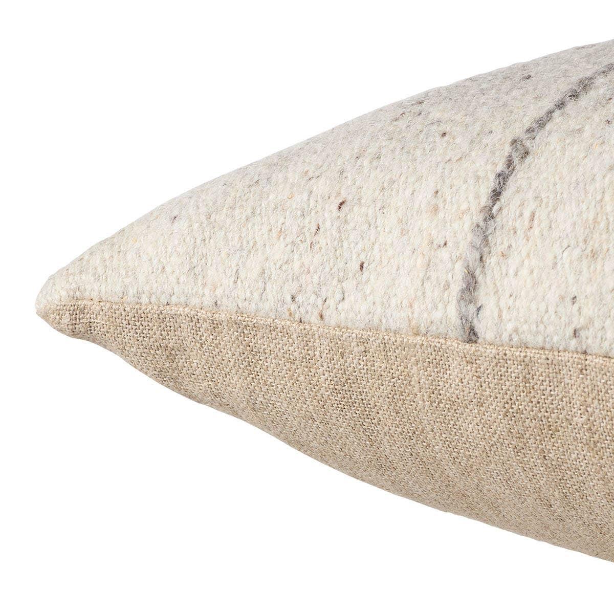 Featuring Origins Idyllwild Pillow by Jaipur Living at Amethyst Home. The handmade Idyllwild throw pillow is crafted with 100% wool for a durable and natural accent piece. This design features two parallel charcoal stripes paired with beige and cream with specs of gray and rust throughout.Indoor Pillow100% WoolIDY01 Origins IdyllwildSpot clean only.. Amethyst Home provides interior design, new home construction design consulting, vintage area rugs, and lighting in the Des Moines metro area.