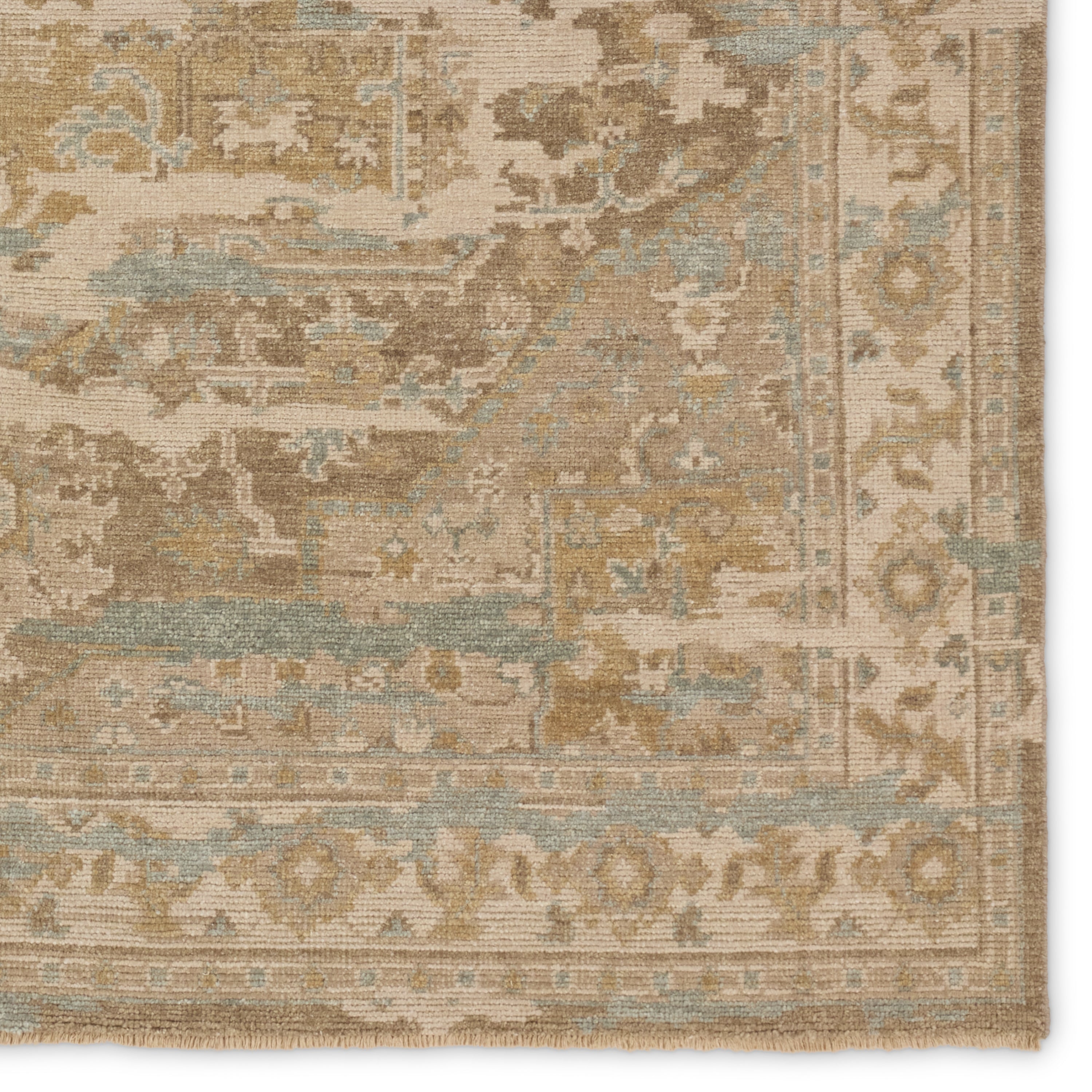 Featuring Rhapsody Cadenza Hand-Knotted Rug by Jaipur Living at Amethyst Home. The Rhapsody collection features heirloom-quality designs of stunningly abrashed Old World patterns. The Cadenza area rug boasts a beautifully distressed medallion motif with a decorative border. The khaki tones are accented with slate, beige, cream, and taupe hues for added depth and intrigue. This durab. Amethyst Home provides interior design, new construction, custom furniture, and area rugs in the Austin metro area.