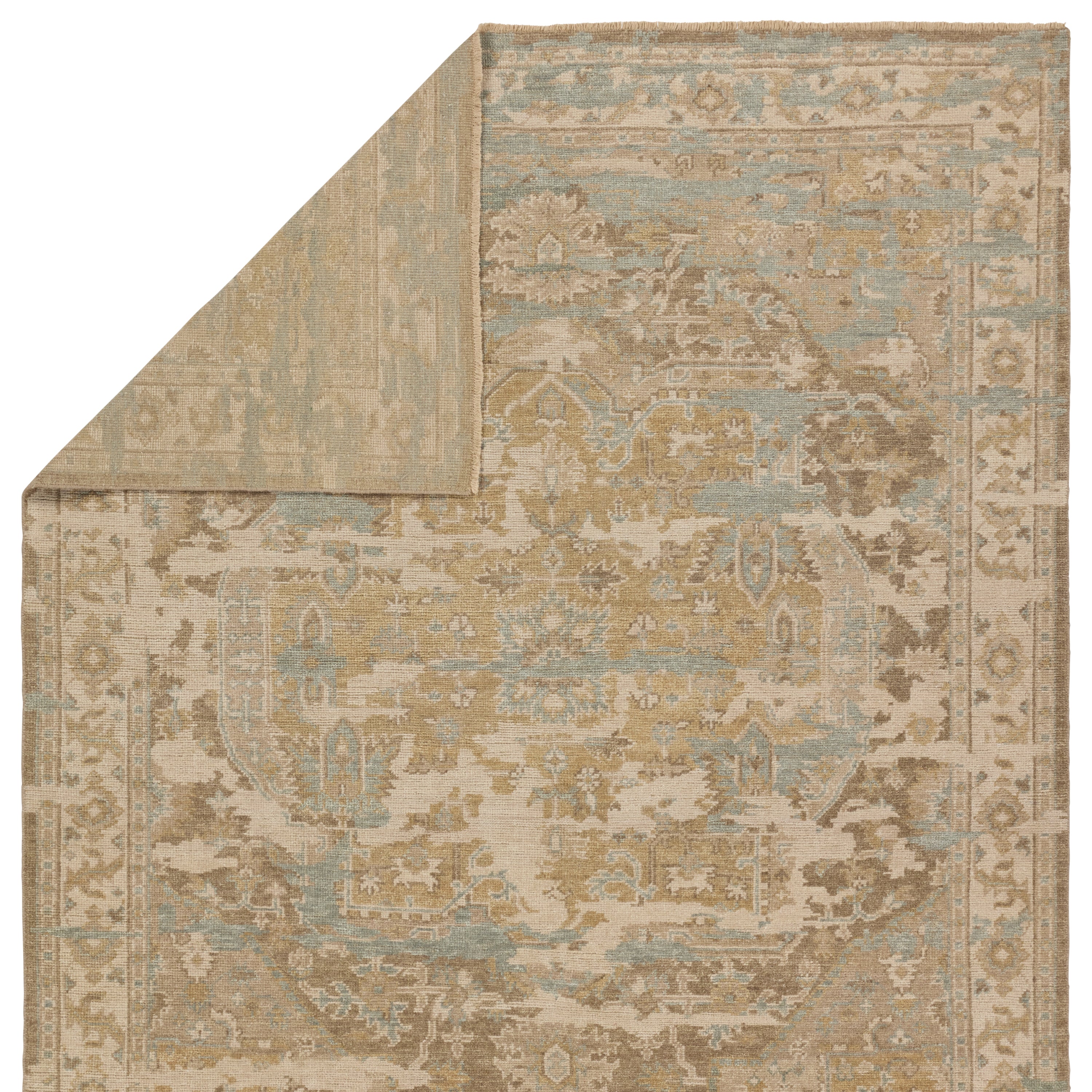 Featuring Rhapsody Cadenza Hand-Knotted Rug by Jaipur Living at Amethyst Home. The Rhapsody collection features heirloom-quality designs of stunningly abrashed Old World patterns. The Cadenza area rug boasts a beautifully distressed medallion motif with a decorative border. The khaki tones are accented with slate, beige, cream, and taupe hues for added depth and intrigue. This durab. Amethyst Home provides interior design, new construction, custom furniture, and area rugs in the Dallas metro area.