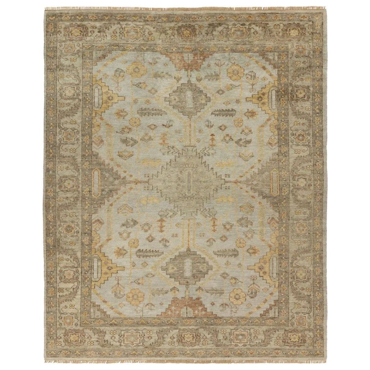Featuring Rhapsody Gehenna Hand-Knotted Rug by Jaipur Living at Amethyst Home. The Rhapsody Gehenna features heirloom-quality designs of stunningly abrashed Old World patterns. The Gehenna area rug boasts a beautifully distressed medallion motif with a decorative border and floral detailing. The gray and brown tones are accented with light blue, sage, beige, . Amethyst Home provides interior design, new home construction design consulting, vintage area rugs, and lighting in the Houston metro area.