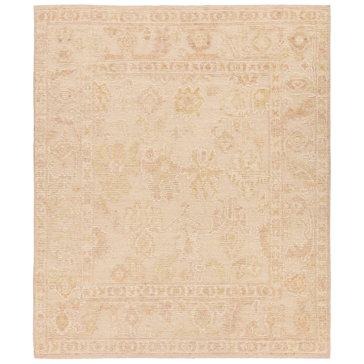 Featuring Sofi Elear Hand-Knotted Rug by Jaipur Living at Amethyst Home. The hand-ktted Sofi collection offers a textural refresh to traditional Oushak designs. With soft, tonal hues and a one-of-kind construction that creates stunning variation in color, these open and inviting designs balance the artistry of traditional textiles and the versatile aesthe. Amethyst Home provides interior design, new home construction design consulting, vintage area rugs, and lighting in the Los Angeles metro area.