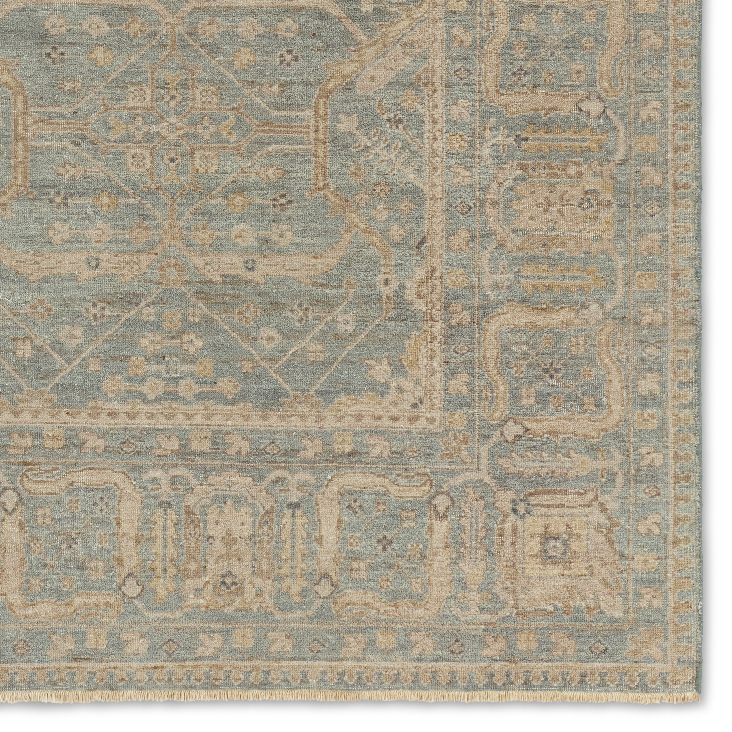 Featuring Tierzah Maison Hand-Knotted Rug by Jaipur Living at Amethyst Home. The vintage-inspired Tierzah collection features an antiqued wash and intricate traditional designs. The Maison wool rug boasts a Persian knot construction and tonal gray, tan, muted gold, and gray that grounds any space. This artisan-made rug features fringe trimmed details for a touch of global charm that. Amethyst Home provides interior design, new construction, custom furniture, and area rugs in the Boston metro area.