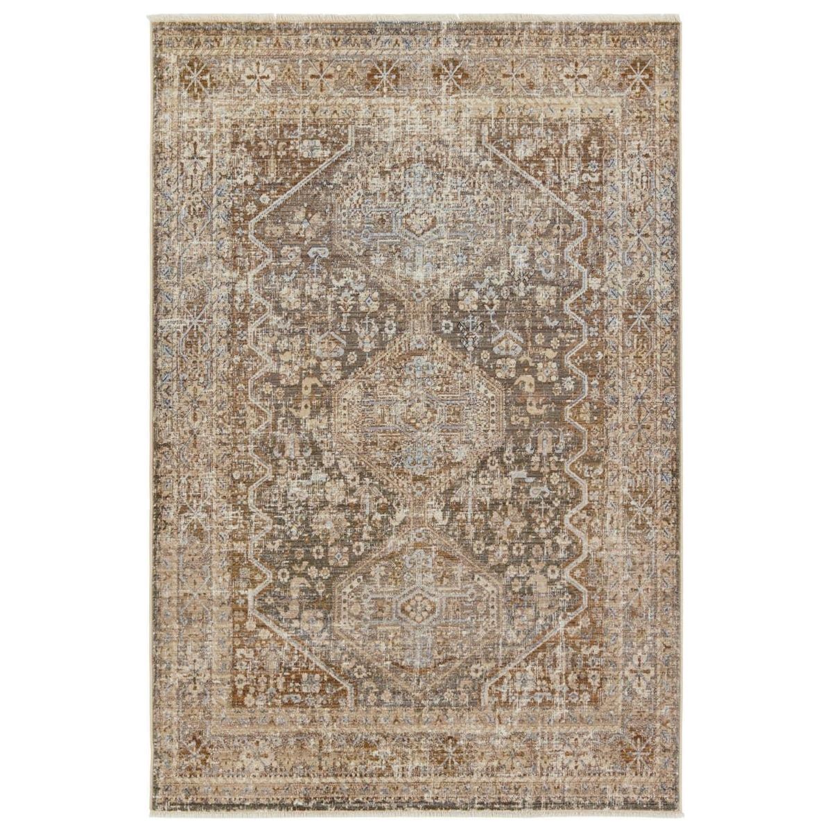 Featuring Zefira Zakaria Rug by Jaipur Living at Amethyst Home. Inspired by the vintage perfection of sun-bathed Turkish designs, the Zefira Zakaria showcases detailed traditional motifs that have been updated with on-trend, saturated colorways. The Zakaria rug boasts a distressed medallion motif in warm tones of tan, taupe, caramel, blue, and green. This pow. Amethyst Home provides interior design, new home construction design consulting, vintage area rugs, and lighting in the Houston metro area.