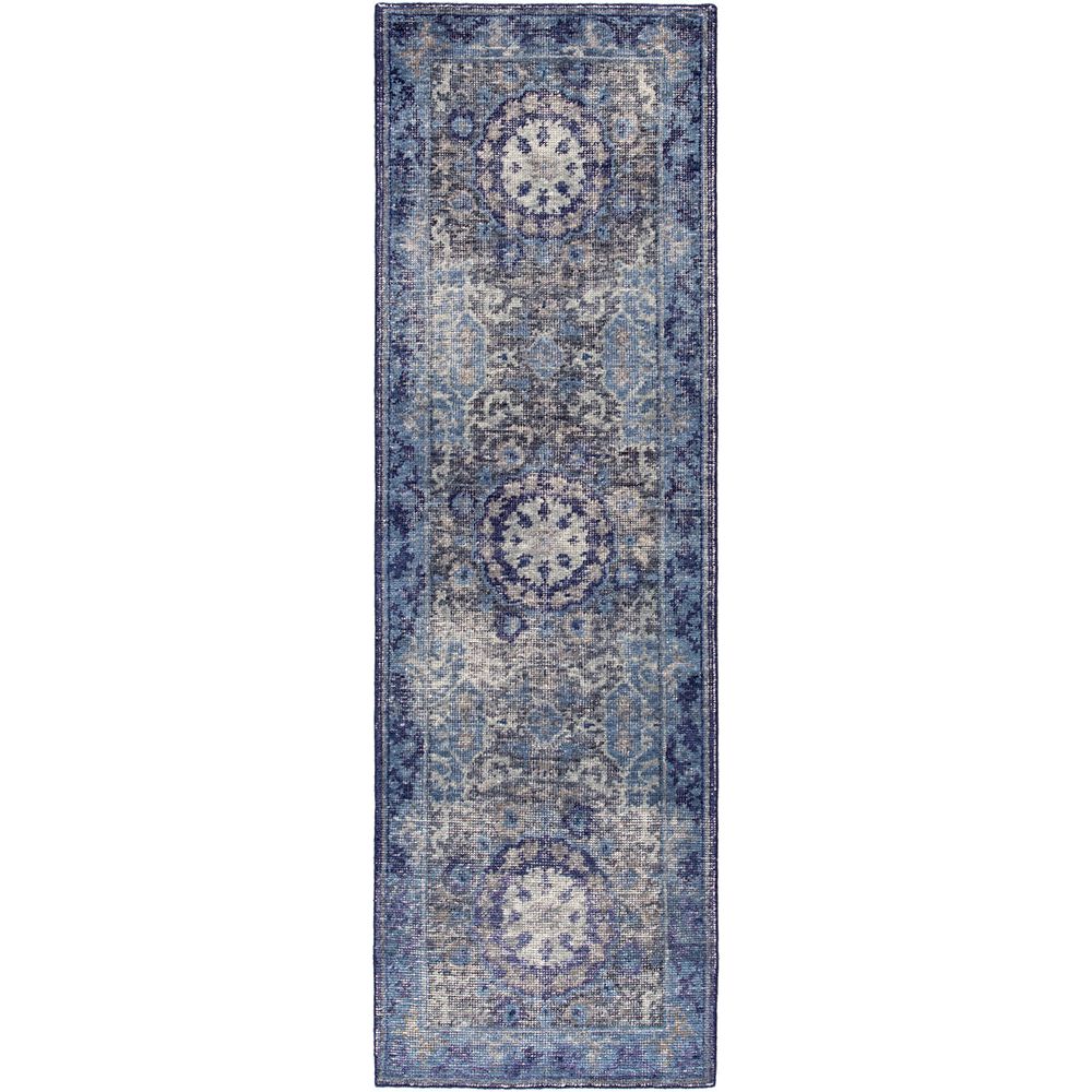 Featuring Kai Moonlight Blue Hand-Knotted Rug by Jaipur Living at Amethyst Home. When a traditional design motif is modernized and imbued with sophisticated shades of Moonlight Blue and Peacoat for a gently aged look, the result can only be called vintage chic. Modify from the new Kai Collection is hand-knotted in 100% wool for exceptional quality and an ex.  Amethyst Home provides interior design, new home construction design consulting, vintage area rugs, and lighting in the Portland metro area.