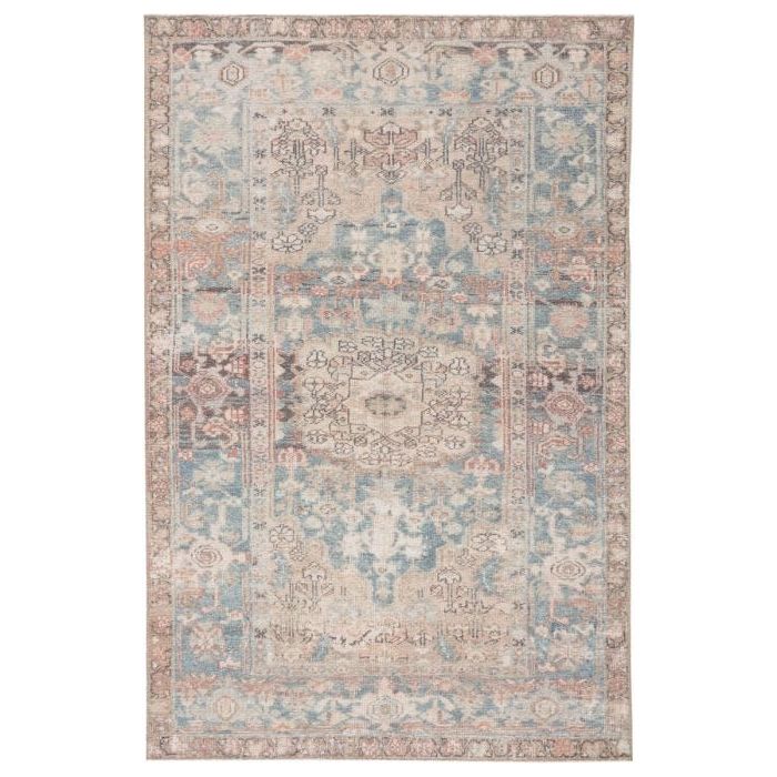 Featuring Kindred Geonna Rug by Jaipur Living at Amethyst Home. The Kindred collection melds the timelessness of vintage designs with a modern, livable style. The Geonna area rug boasts a softly faded center medallion and floral accents in subdued tones of blue, gray, beige, and blush. This low-pile rug is made of soft polyester and features a one-of-a-ki.  Amethyst Home provides interior design, new home construction design consulting, vintage area rugs, and lighting in the Des Moines metro area.