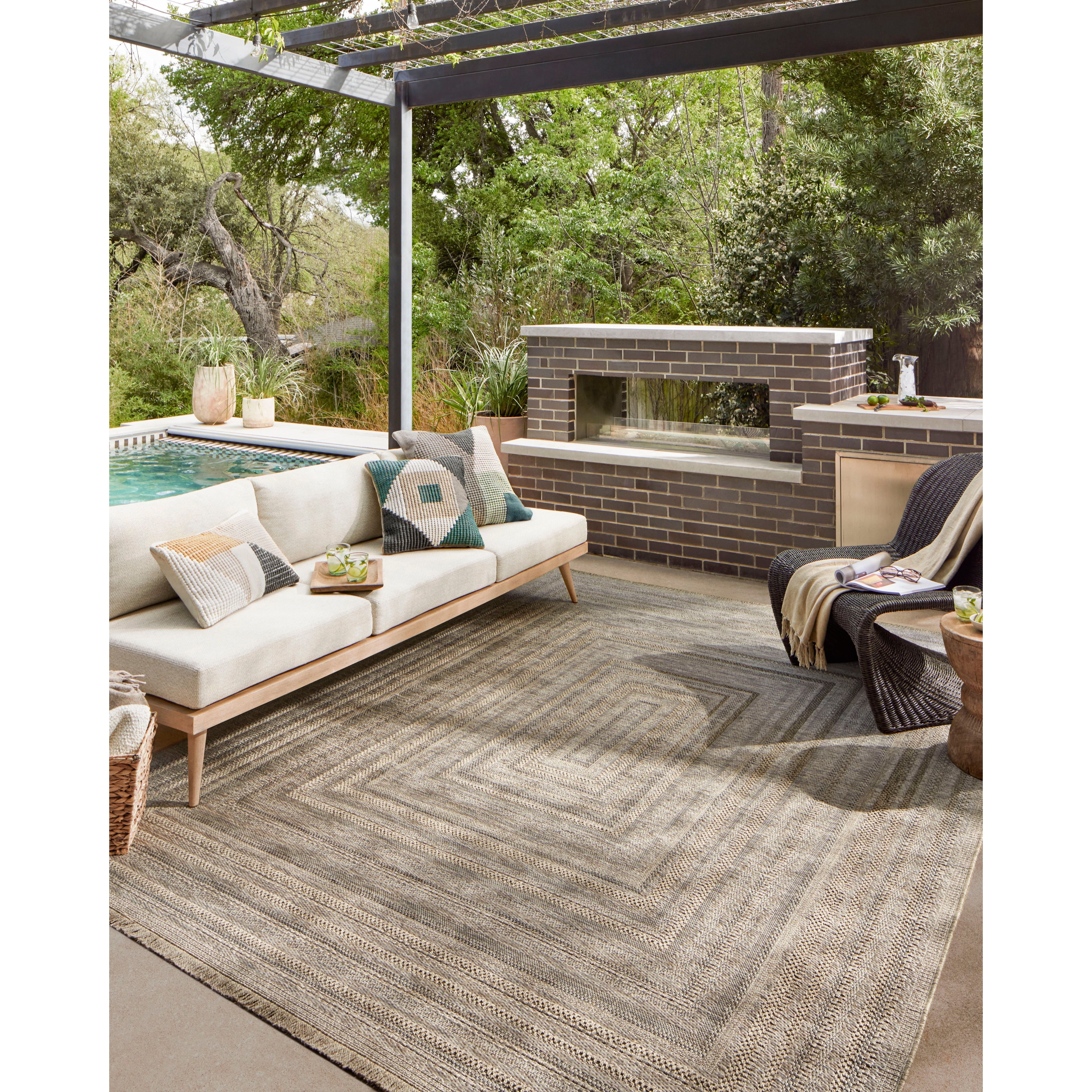 Featuring Dawn Natural DAW-01 Indoor/Outdoor Rug by Loloi at Amethyst Home. Made for sunny days ahead, the Dawn Natural DAW-01 rug is an indoor/outdoor rug that looks like a woven sisal rug but is power-loomed of 100% polypropylene, which makes it water- and mildew-resistant (so it's ready for rainy days ahead, too). Available in modern graphic patterns in tona. Amethyst Home provides interior design, new home construction design consulting, vintage area rugs, and lighting in the Tampa metro area.
