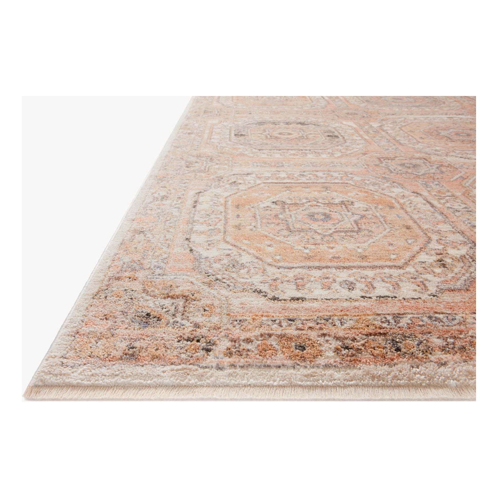 Featuring Sonnet Apricot / Multi Rug by Loloi at Amethyst Home. The Sonnet Collection is a versatile area rug with traditional motifs that appear to float and fade from the surface, the result of a new power-loomed construction that combines yarns of different textures. The rug is made of space-dyed polypropylene and polyester for a gradient range of colors . Amethyst Home provides interior design, new home construction design consulting, vintage area rugs, and lighting in the Monterey metro area.