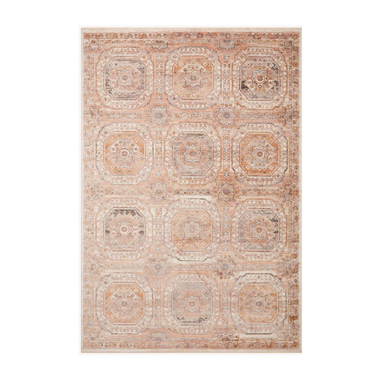 Featuring Sonnet Apricot / Multi Rug by Loloi at Amethyst Home. The Sonnet Collection is a versatile area rug with traditional motifs that appear to float and fade from the surface, the result of a new power-loomed construction that combines yarns of different textures. The rug is made of space-dyed polypropylene and polyester for a gradient range of colors . Amethyst Home provides interior design, new home construction design consulting, vintage area rugs, and lighting in the Portland metro area.