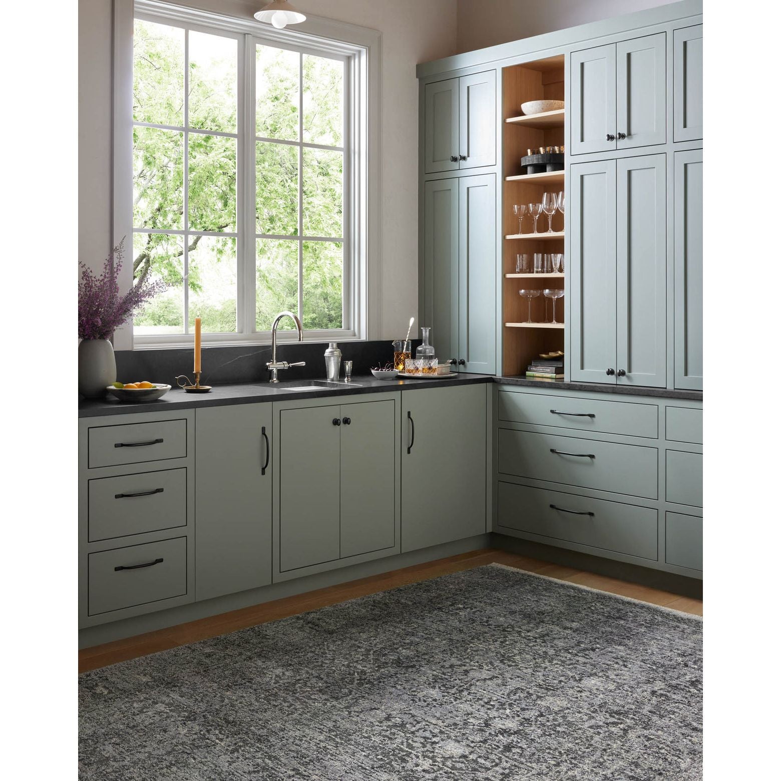 Featuring Sonnet Charcoal / Mist Rug by Loloi at Amethyst Home. The Sonnet Collection is a versatile area rug with traditional motifs that appear to float and fade from the surface, the result of a new power-loomed construction that combines yarns of different textures. The rug is made of space-dyed polypropylene and polyester for a gradient range of colo. Amethyst Home provides interior design, new home construction design consulting, vintage area rugs, and lighting in the Los Angeles metro area.