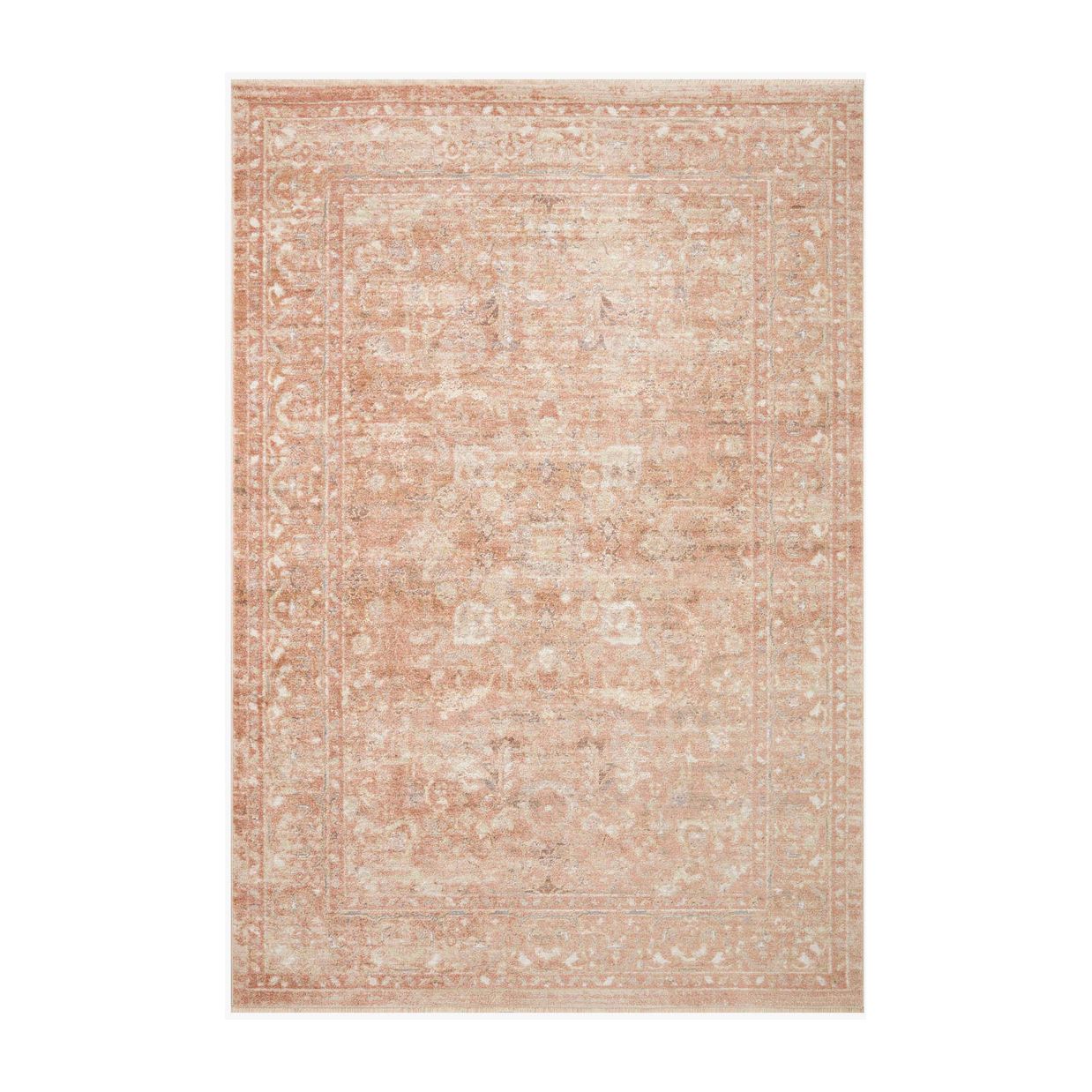 Featuring Sonnet Terracotta / Natural Rug by Loloi at Amethyst Home. The Sonnet Collection is a versatile area rug with traditional motifs that appear to float and fade from the surface, the result of a new power-loomed construction that combines yarns of different textures. The rug is made of space-dyed polypropylene and polyester for a gradient range of colo. Amethyst Home provides interior design, new home construction design consulting, vintage area rugs, and lighting in the Dallas metro area.