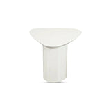 The Eden accent table features a rounded triangular shape and oval pedestal base, creating a sculptural silhouette that exudes modern sophistication. An ivory white and black high gloss finishes this table's surface, reflecting light, brightening and opening up any space Amethyst Home provides interior design, new home construction design consulting, vintage area rugs, and lighting in the Austin metro area.