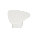 The Eden accent table features a rounded triangular shape and oval pedestal base, creating a sculptural silhouette that exudes modern sophistication. An ivory white and black high gloss finishes this table's surface, reflecting light, brightening and opening up any space Amethyst Home provides interior design, new home construction design consulting, vintage area rugs, and lighting in the Los Angeles metro area.