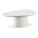 The Eden coffee table features a rounded triangular shape and oval pedestal base, creating a scultural silhouette that exudes modern sophistication. An ivory white and black high gloss finishes this coffee table's surface, reflecting light, brightening and opening up any space Amethyst Home provides interior design, new home construction design consulting, vintage area rugs, and lighting in the Houston metro area.