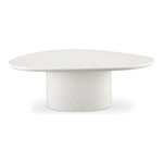 The Eden coffee table features a rounded triangular shape and oval pedestal base, creating a scultural silhouette that exudes modern sophistication. An ivory white and black high gloss finishes this coffee table's surface, reflecting light, brightening and opening up any space Amethyst Home provides interior design, new home construction design consulting, vintage area rugs, and lighting in the Seattle metro area.