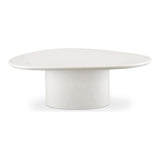 The Eden coffee table features a rounded triangular shape and oval pedestal base, creating a scultural silhouette that exudes modern sophistication. An ivory white and black high gloss finishes this coffee table's surface, reflecting light, brightening and opening up any space Amethyst Home provides interior design, new home construction design consulting, vintage area rugs, and lighting in the Seattle metro area.