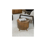 A unique accent table that is bound to make an impact on your Décor. With tones of gold and copper, this drum-style table provides an eclectic, designer look. Crafted in aluminum with a rustic finish Amethyst Home provides interior design, new home construction design consulting, vintage area rugs, and lighting in the Dallas metro area.