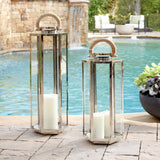 This six panel lantern is made of stainless steel and natural teak handles. Impressive in scale, it is a great accent along the mantle, or on an entry console. Amethyst Home provides interior design, new construction, custom furniture, and area rugs in the Des Moines metro area.