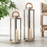 This six panel lantern is made of stainless steel and natural teak handles. Impressive in scale, it is a great accent along the mantle, or on an entry console. Amethyst Home provides interior design, new construction, custom furniture, and area rugs in the Omaha metro area.