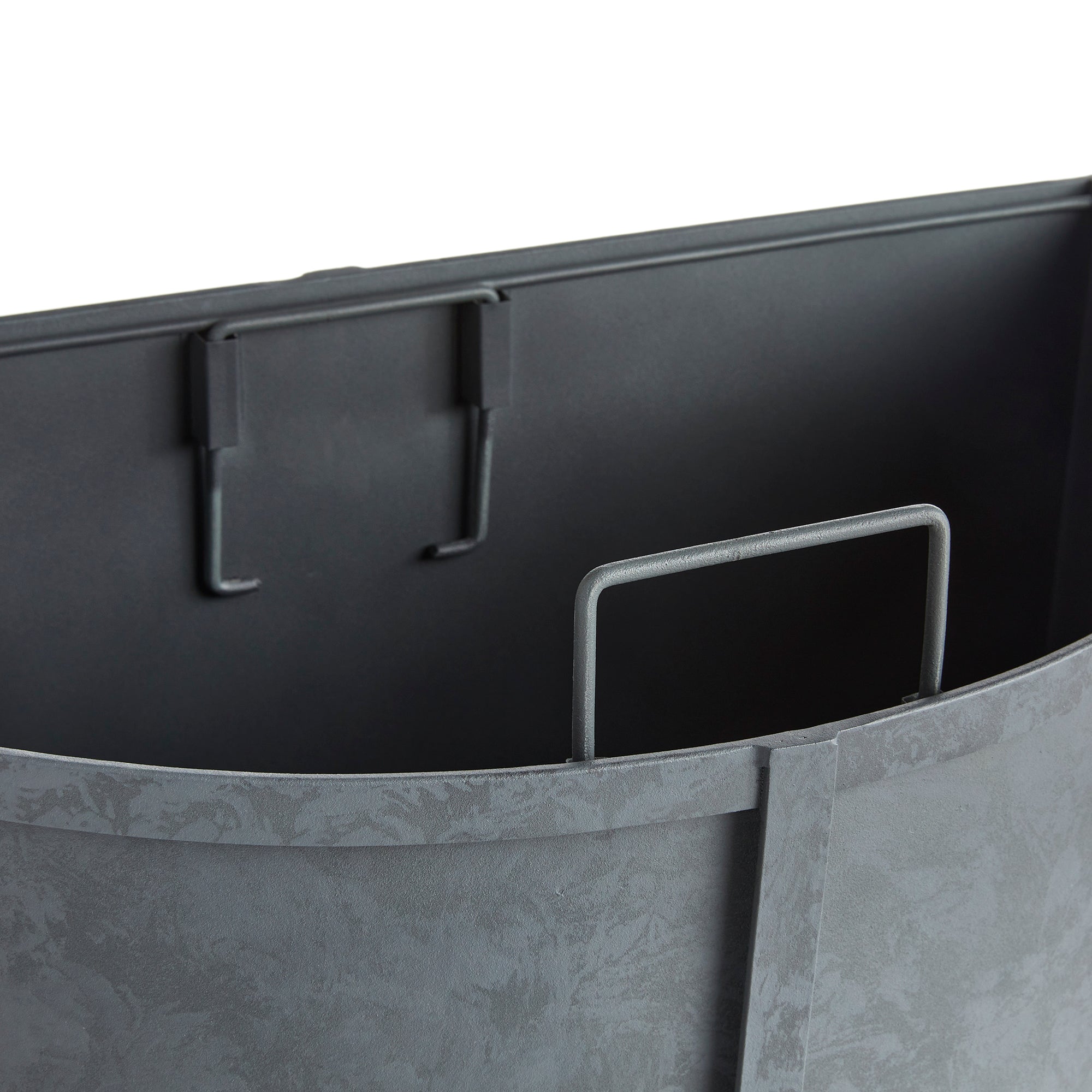 Raised off the ground for proper drainage, this well-scaled demilune planter is the modern interpretation of an antique planter. It is fully powder-coated, and has a removable liner with recessed handles. A statement piece for between windows, garage doors and patio. Amethyst Home provides interior design, new construction, custom furniture, and area rugs in the Austin metro area.