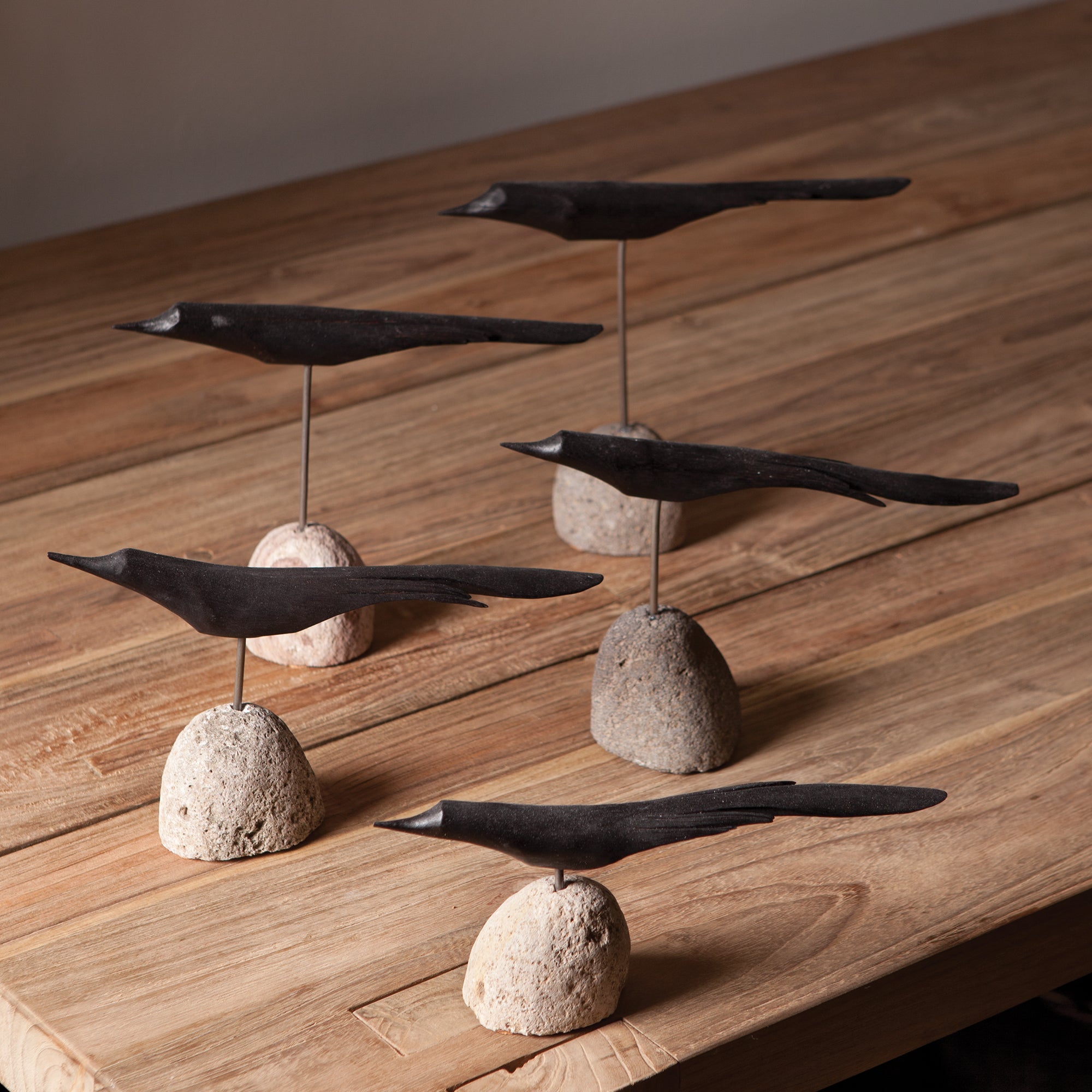 Handcrafted rustic artwork with modern black birds. Amethyst Home provides interior design, new construction, custom furniture, and area rugs in the Alpharetta metro area.