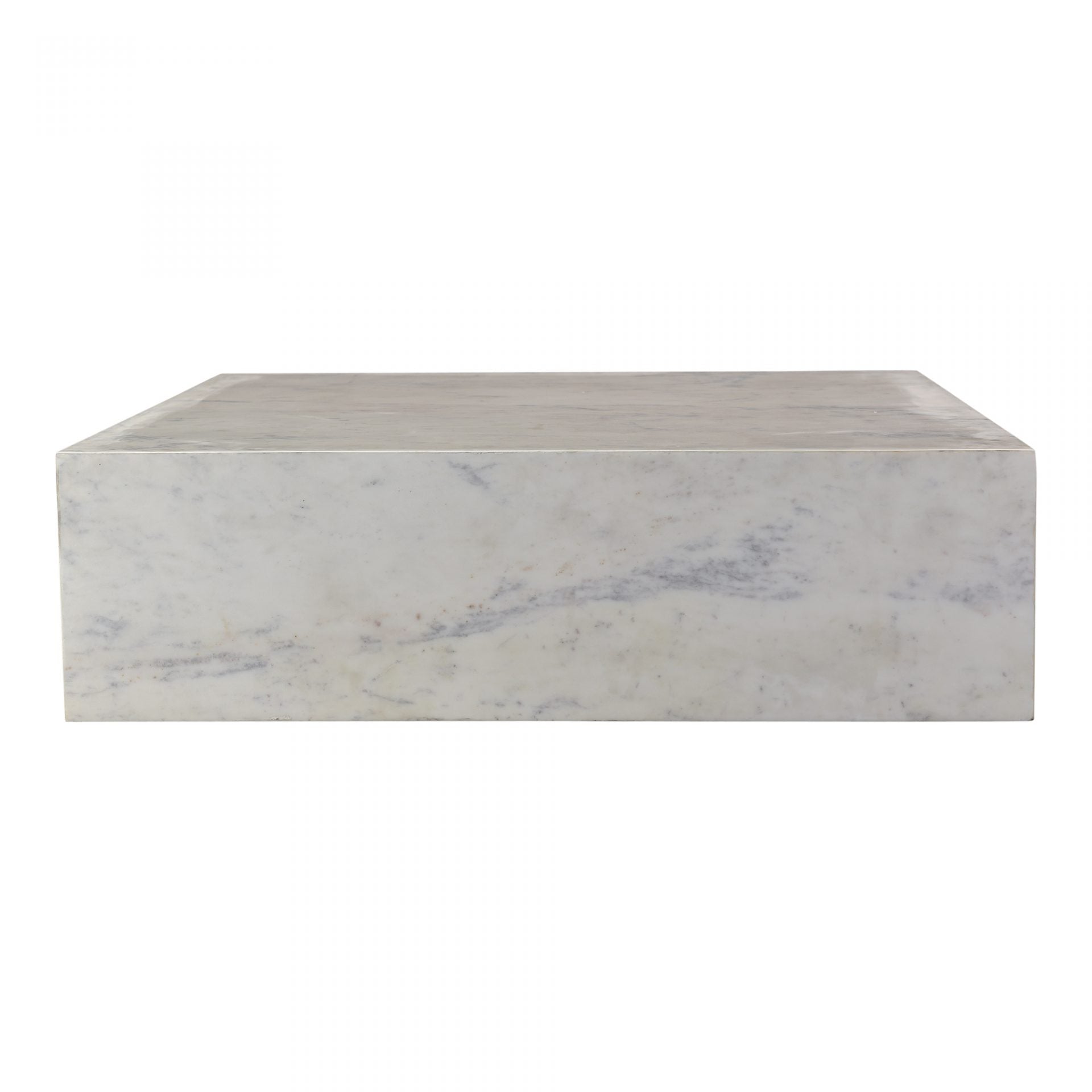 The stunning Nash Coffee Table is made from pure white marble stone.  A modern beauty for any living room or bedroom.  Size: 40"W x 40"D x 12"H Materials: Kailashpri White Marble
