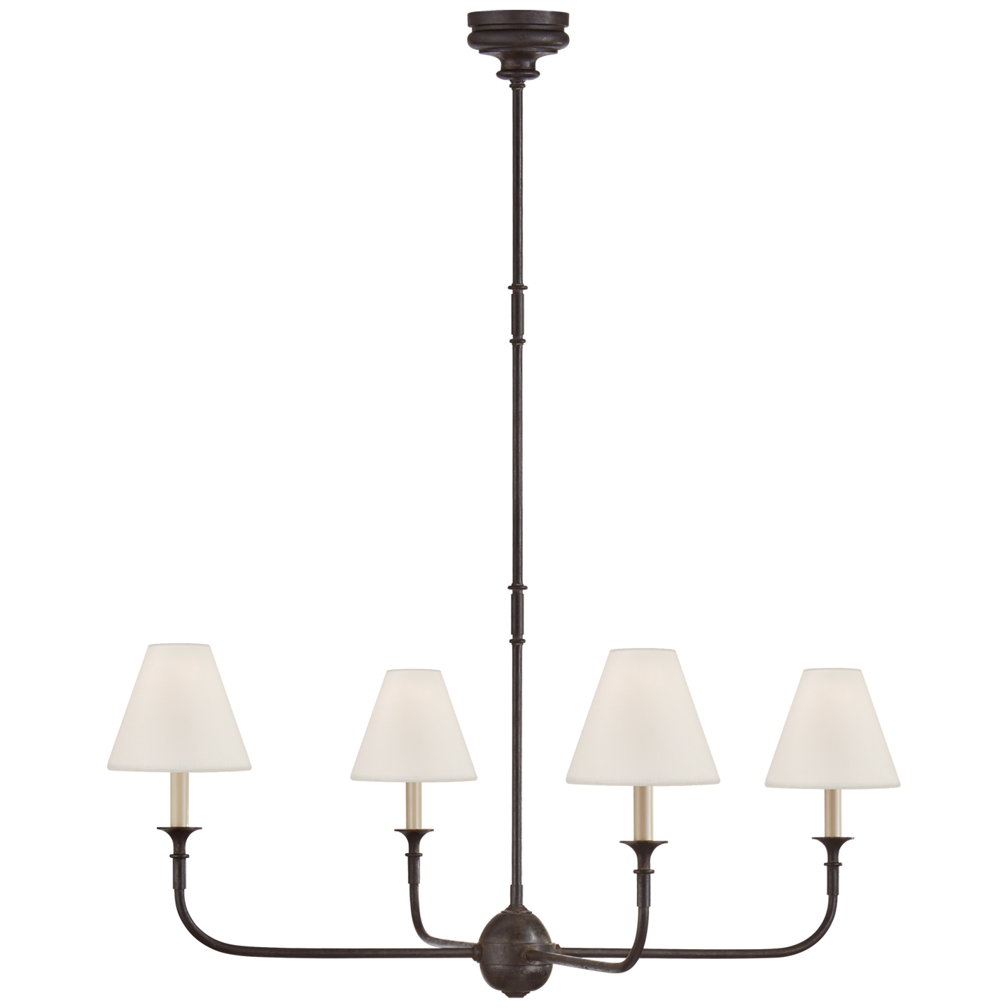 Featuring Piaf Large Chandelier by Visual Comfort at Amethyst Home. We love the thin arms of this Piaf Large Chandelier from Visual Comfort.  The linen shades brings a warm, classic look to any dining room, living room, or other large space. 
Overall Dimensions: 39.25" L x 39.25" W x 56.75" HWeight: 19 lbs.  Amethyst Home provides interior design, new home construction design consulting, vintage area rugs, and lighting in the Monterey metro area.