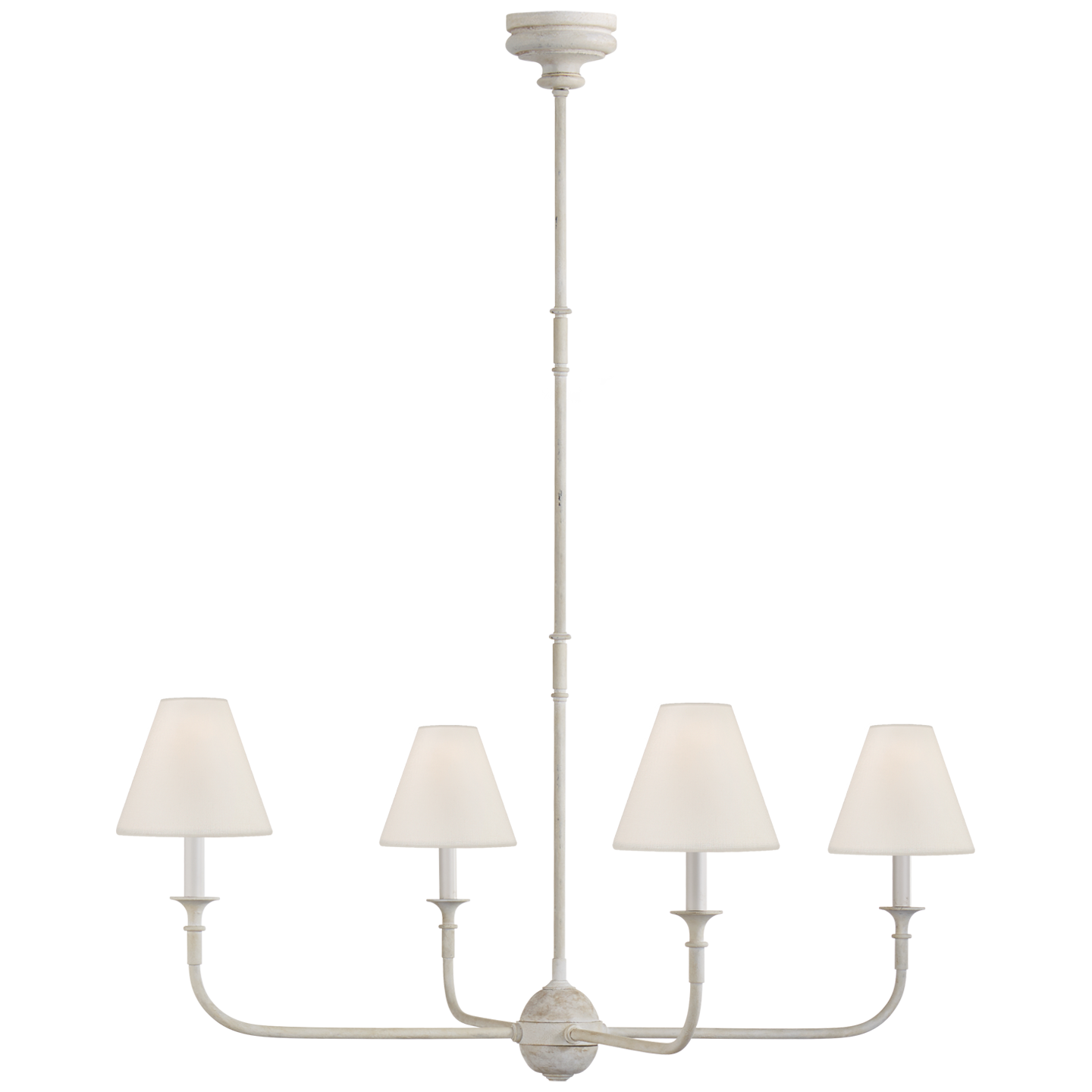 Featuring Piaf Large Chandelier by Visual Comfort at Amethyst Home. We love the thin arms of this Piaf Large Chandelier from Visual Comfort.  The linen shades brings a warm, classic look to any dining room, living room, or other large space. 
Overall Dimensions: 39.25" L x 39.25" W x 56.75" HWeight: 19 lbs.  Amethyst Home provides interior design, new home construction design consulting, vintage area rugs, and lighting in the Kansas City metro area.