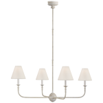 Featuring Piaf Large Chandelier by Visual Comfort at Amethyst Home. We love the thin arms of this Piaf Large Chandelier from Visual Comfort.  The linen shades brings a warm, classic look to any dining room, living room, or other large space. 
Overall Dimensions: 39.25" L x 39.25" W x 56.75" HWeight: 19 lbs.  Amethyst Home provides interior design, new home construction design consulting, vintage area rugs, and lighting in the Kansas City metro area.