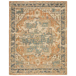 Featuring Rhapsody Cadenza Honey Ginger Hand-Knotted Rug by Jaipur Living at Amethyst Home. The Rhapsody Cadenza Honey Ginger Area Rug features heirloom-quality designs of stunningly abrashed Old World patterns. The Cadenza area rug showcases a distressed center medallion in orange, blue, and light green on a neutral beige ground. This durable wool handknot.  Amethyst Home provides interior design, new home construction design consulting, vintage area rugs, and lighting in the Portland metro area.