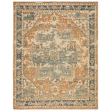 Featuring Rhapsody Cadenza Honey Ginger Hand-Knotted Rug by Jaipur Living at Amethyst Home. The Rhapsody Cadenza Honey Ginger Area Rug features heirloom-quality designs of stunningly abrashed Old World patterns. The Cadenza area rug showcases a distressed center medallion in orange, blue, and light green on a neutral beige ground. This durable wool handknot.  Amethyst Home provides interior design, new home construction design consulting, vintage area rugs, and lighting in the Portland metro area.