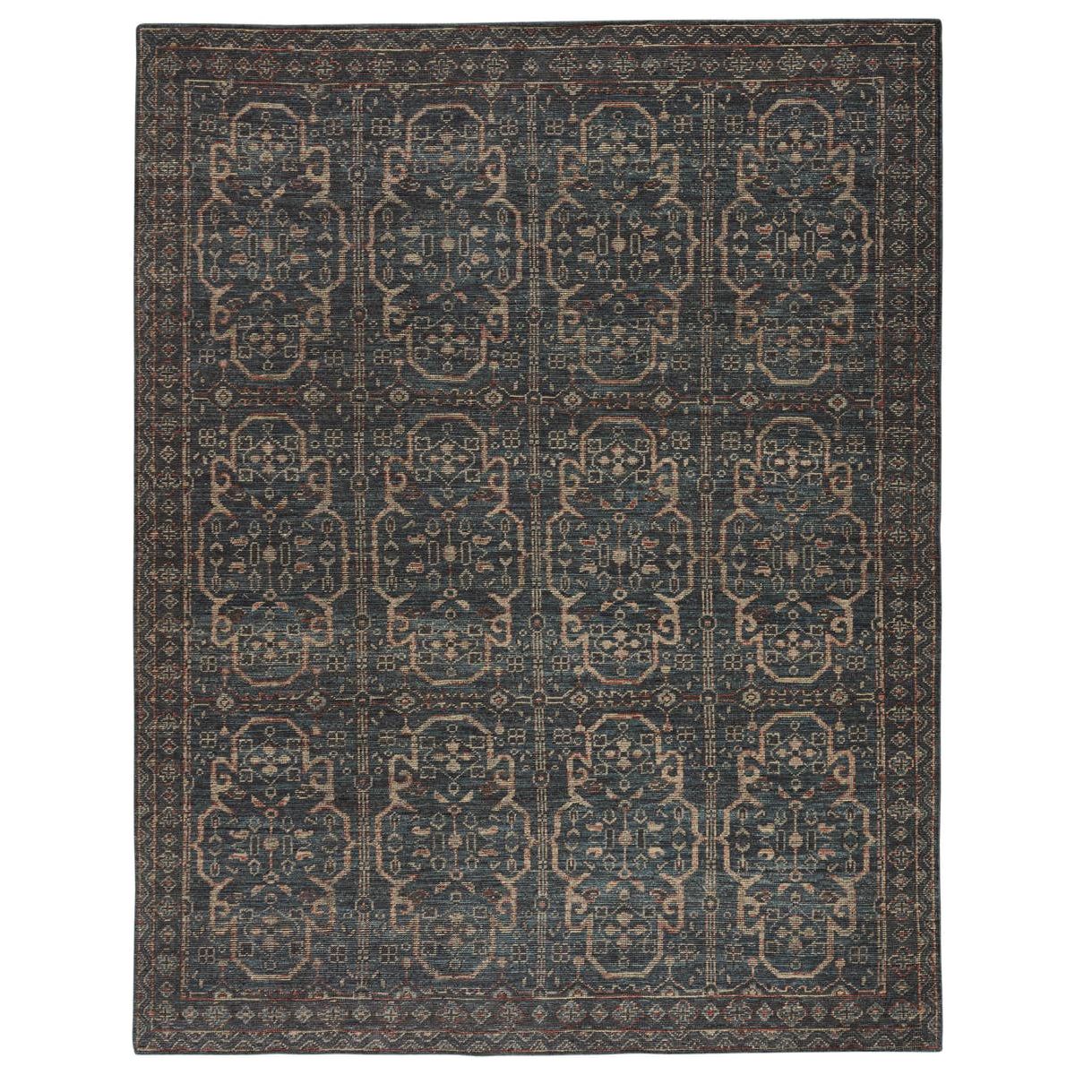 Featuring Rhapsody Reynir Hand-Knotted Rug by Jaipur Living at Amethyst Home. The Rhapsody Reynir Area Rug features heirloom-quality designs of stunningly abrashed Old World patterns.  The Reynir area rug boasts a beautifully washed tile-like motif with a decorative border detail. The deep blue palette is accented with red and cream hues for added depth.  Amethyst Home provides interior design, new home construction design consulting, vintage area rugs, and lighting in the Laguna Beach metro area.