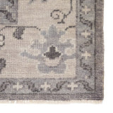 Featuring Salinas Kella Hand-Knotted Rug by Jaipur Living at Amethyst Home. The Salinas collection is punctuated by traditional, intricate details and a soft, hand-knotted wool construction. The neutral Kella area rug makes a transitional statement with grounding hues and tribal motifs. This durable, artisan-made rug features a floral border and medallion ac.  Amethyst Home provides interior design, new home construction design consulting, vintage area rugs, and lighting in the Houston metro area.