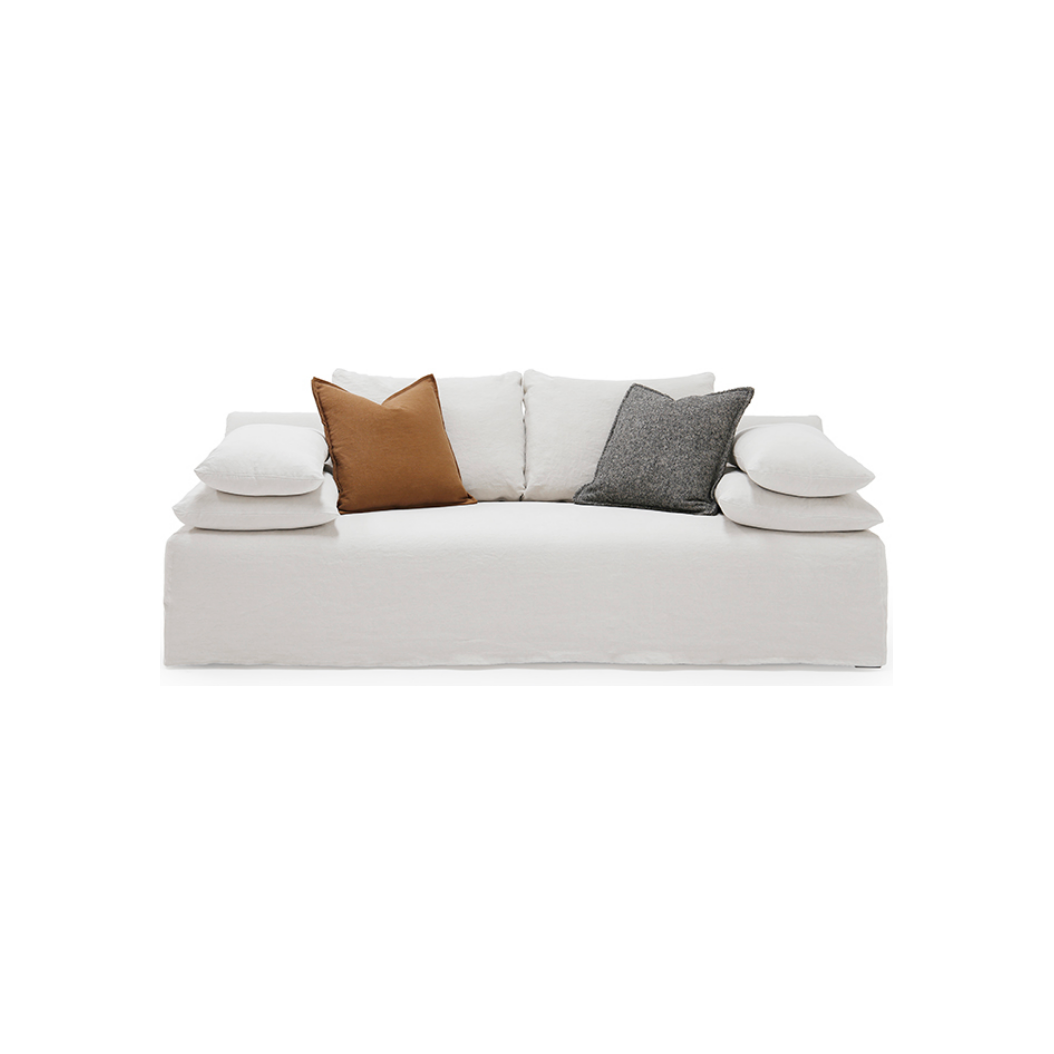 A Verellen original and one of our best selling product lines, the Maxim Sofa Family comes standard with:  Slipcovered Arm pillows semi attached to slipcover Spring down seat construction Notch bottom toss pillows Loose back configuration Double needle stitch detail