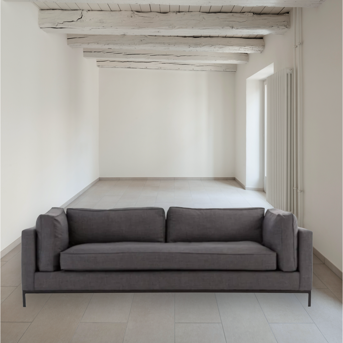 Featuring Grammercy Sofa - Charcoal by Four Hands at Amethyst Home. Streamlined yet comfortable!  We loved the subtle piping of the cushion details and stress-free color!  Flexible style, luxurious comfort and family-friendly upholstery. Clean, simple lines and black iron base keep everything casual and chic. Overall Dimensions: 92"W x 39.50"L x 30"HColors: B. Amethyst Home provides interior design, new home construction design consulting, vintage area rugs, and lighting in the Seattle metro area.