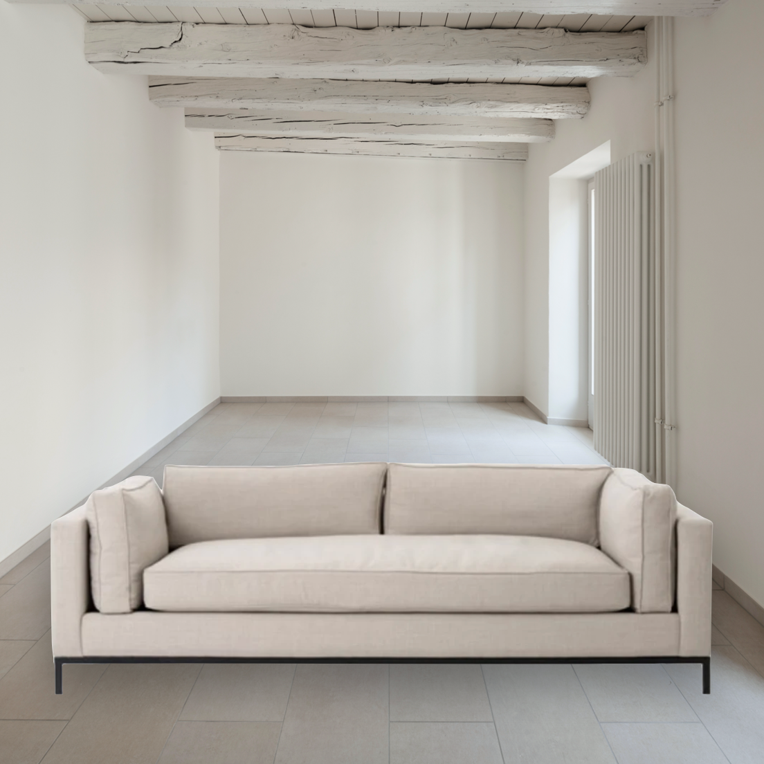 Featuring Grammercy Sofa - Bennett Moon by Four Hands at Amethyst Home. Streamlined yet comfortable!  We loved the subtle piping of the cushion details and beautiful neutral color!  Flexible style, luxurious comfort and family-friendly upholstery. Clean, simple lines and black iron base keep everything casual and chic.
Overall Dimensions: 91"W x 38"L x 30"H. Amethyst Home provides interior design, new home construction design consulting, vintage area rugs, and lighting in the Nashville metro area.