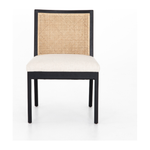 Featuring Antonia Cane Brushed Ebony Armless Dining Chair by Four Hands at Amethyst Home. We love the retro style the natural cane of this Antonia Cane Brushed Ebony Armless Dining Chair brings to a dining room. 
Overall Dimensions: 22.25"W x 23.50"L x 33"HColors: Light Natural Cane, Brushed Ebony, Savile FlaxMaterials: Cane, Solid Nettlewood, 92% Pl, 8% L.  Amethyst Home provides interior design, new home construction design consulting, vintage area rugs, and lighting in the San Diego metro area.